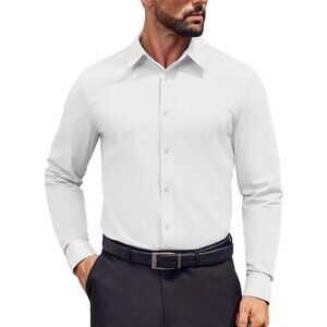 Coofandy Men White Long Sleeve Formal Fit Business Button Down Shirts